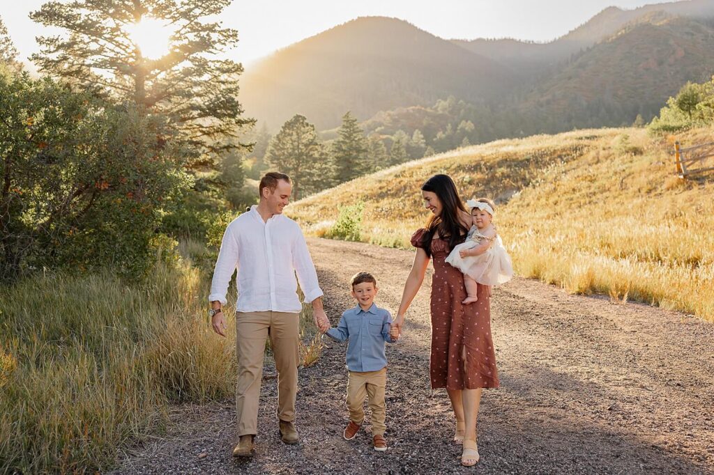 family walking and looking at each other