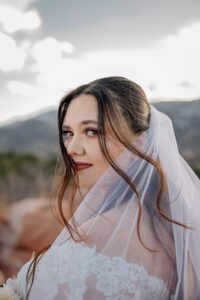 Bride close up elopement portrait. Captured at Garden of the Gods.