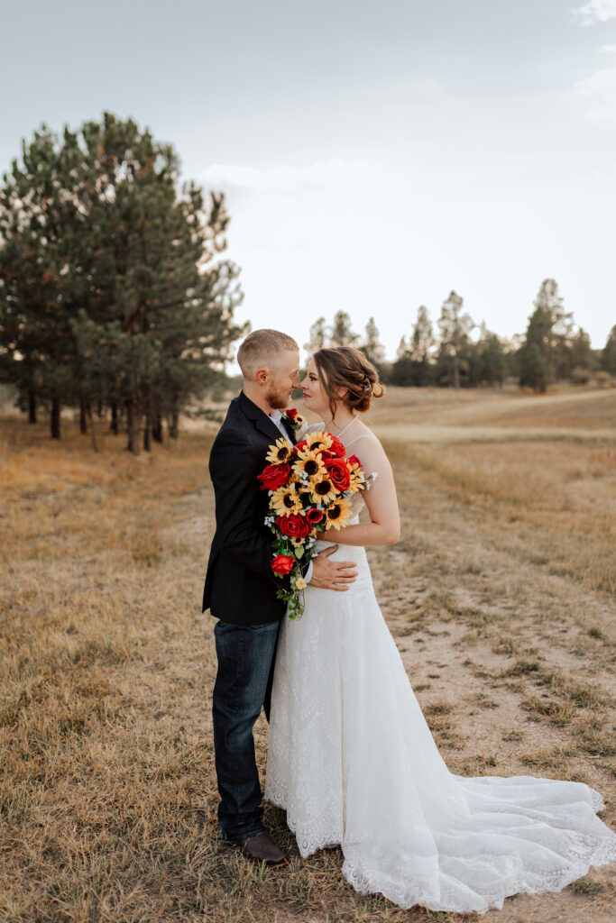 bride and groom looking at each other portrait